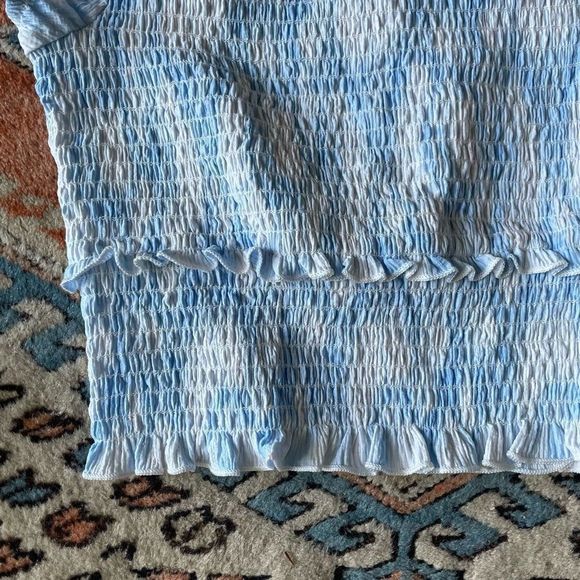 Lush Blue Swirl Smocked Puff Sleeve Crop Top - Picture 3 of 6